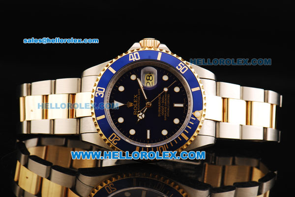 Rolex Submariner Swiss ETA 2836 Automatic Movement Steel Case with Blue Bezel and Two Tone Strap-18k Solid Gold - Click Image to Close